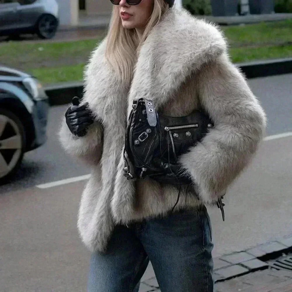 Grey Casual Women's Faux Fur Jacket - Picture 2 of 7